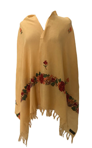 100% Wool Embroidered Soft Floral Cashmere Pashmina High-Quality Shawl - Agan Traders, Yellow