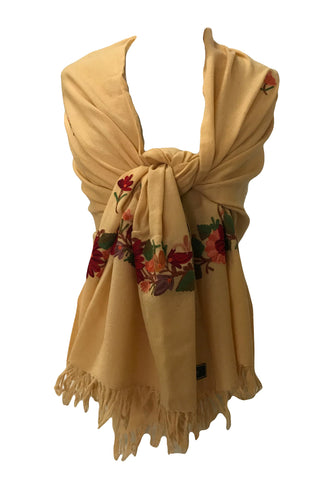 100% Wool Embroidered Soft Floral Cashmere Pashmina High-Quality Shawl - Agan Traders, Yellow
