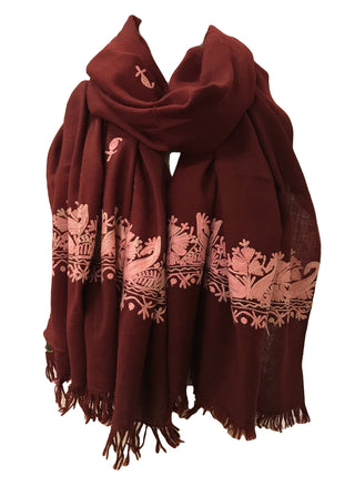 100% Wool Embroidered Soft Floral Cashmere Pashmina High-Quality Shawl - Agan Traders, Maroon