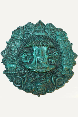 Mandala & Meditating Buddha ~ Decorative Plaques Wall Decor Sculpture - Agan Traders, Turquoise