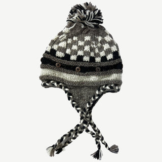 1402 Himalayan Wool Knit Fleece Muga Hat Mitten Glove ~ Nepal - Agan Traders, Gray Multi Hat