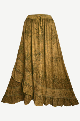 Gypsy Medieval Embroidered Asymmetrical Cross Ruffle Hem Skirt - Agan Traders, Old Gold