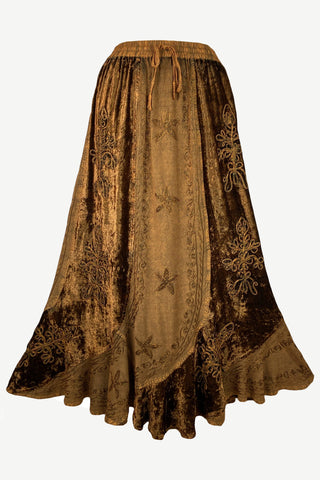 Rayon Velvet Gypsy Medieval Renaissance Scallops Vintage Skirt - Agan Traders, Rust