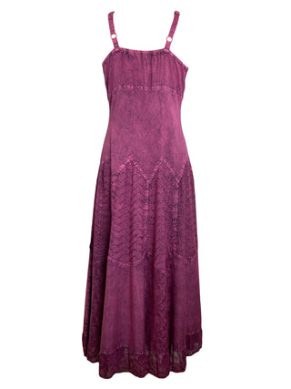 600 DR Rayon Womens Embroidered Long Spaghetti Strap Sexy Summer Sun dress - Agan Traders, Plum