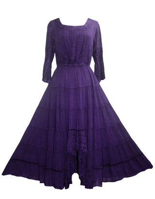 186022 DR Vintage Medieval Crepe High-Low Tier Lace Square Neckline Dress Gown - Agan Traders, Purple