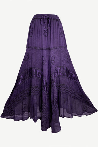 Big Flare Dancing Gypsy Gothic Embroidered Twirl Long Skirt - Agan Traders, Purple
