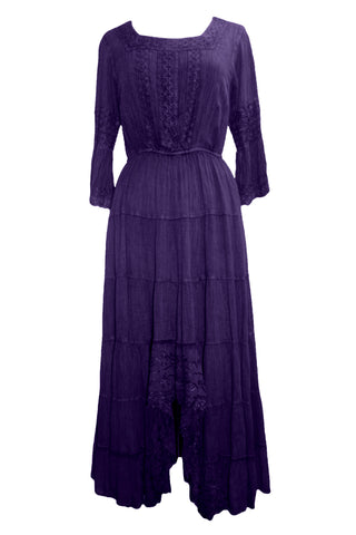 186022 DR Vintage Medieval Crepe High-Low Tier Lace Square Neckline Dress Gown - Agan Traders, Purple