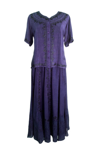 Gypsy Medieval Scoop Neck Embroidered Top Blouse - Agan Traders, Purple