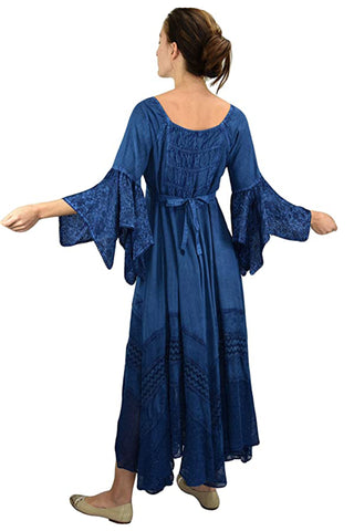 Medieval Gothic Bohemian Embroidered Handkerchief Flare Corset Dress Gown - Agan Traders, Navy Blue