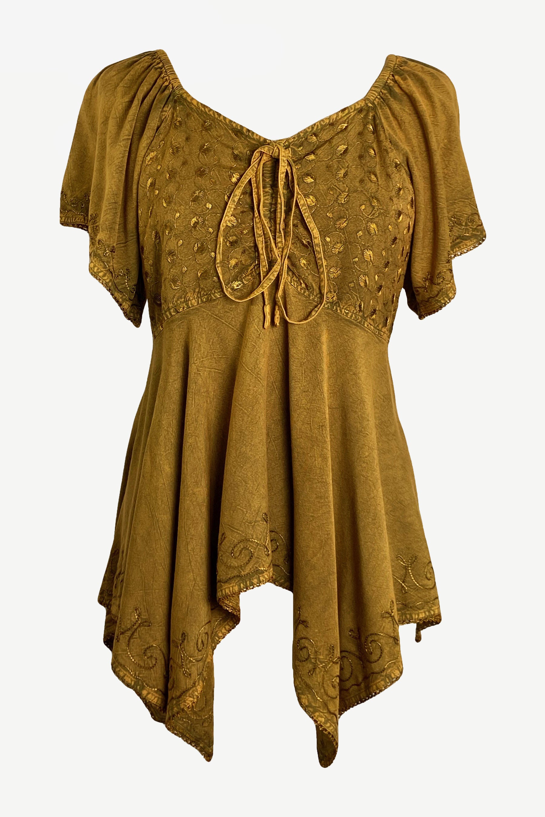 18605 B Bohemian Asymmetrical Hem Front Rope Tie Short Cap Sleeve Top ...