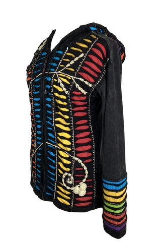 51 RJ Bohemian Multi-Colored Razor Hoodie Sweatshirt Rib Jacket - Agan Traders, Turquoise