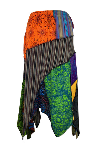 R 408 Women's Gypsy Tribal Boho Knit Cotton Asymmetrical Printed Patch Skirt Maxi - Agan Traders; Multi 410