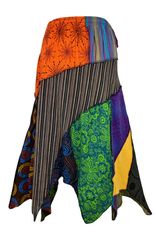 R 408 Women's Gypsy Tribal Boho Knit Cotton Asymmetrical Printed Patch Skirt Maxi - Agan Traders; Multi 410