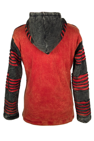 Funky Knit Cotton Bohemian Fleece Hoodie Jacket - Agan Traders, Red Black