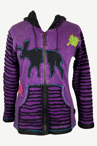R 332 Agan Traders Rib Cotton Reindeer Bohemian Warm Fleece Hoodie Jacket - Agan Traders, Purple Black