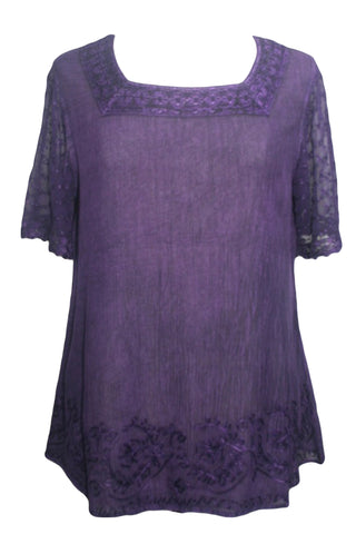 186028 B Vintage Square Neck Sheer Crape Lace Blouse Top - Agan Traders, Purple