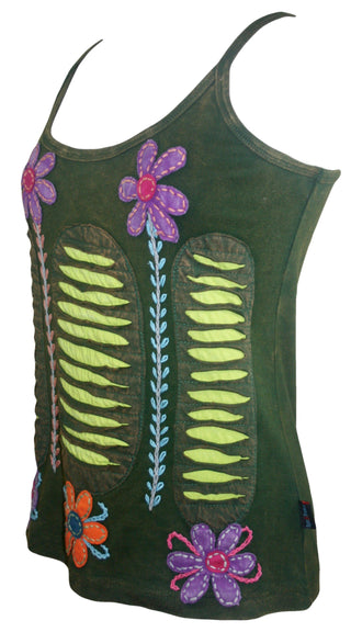 R 131 Agan Traders Rib Cotton Patch Razor Cut Embroidered Yoga Tank Top - Agan Traders, Olive