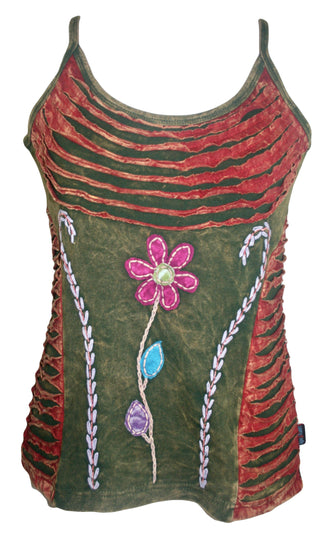 R 140 Women's Bohemian Gypsy Razor Cut Spaghetti Strap Tank Top Camis - Agan Traders, olive burgundy