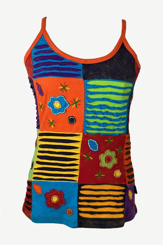 R 124 Cotton Viscose Vibrant Patch Razor Cut Multi-Colored Tank Top Cami - Agan Traders, Multicolor