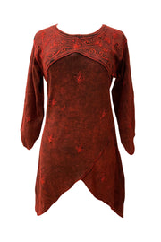 Agan Traders Women's Bohemian Embroidered Tunic Top - Rayon Viscose, Round Neck, Asymmetrical Hem - View #7