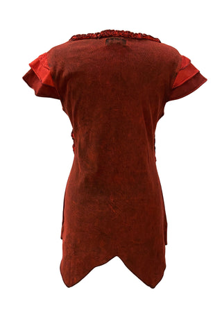 R 304 B Knit Cotton Round Neck Gauzy Lace Embroidered Cap Sleeve Tunic Blouse - Agan Traders, Burgundy
