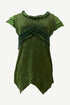 R 304 B Knit Cotton Round Neck Gauzy Lace Embroidered Cap Sleeve Tunic Blouse