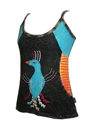 WTP 0079 Agan Traders Nepal Peacock Knit Tank Top Camis Blouse - Agan Traders, Black Turquoise