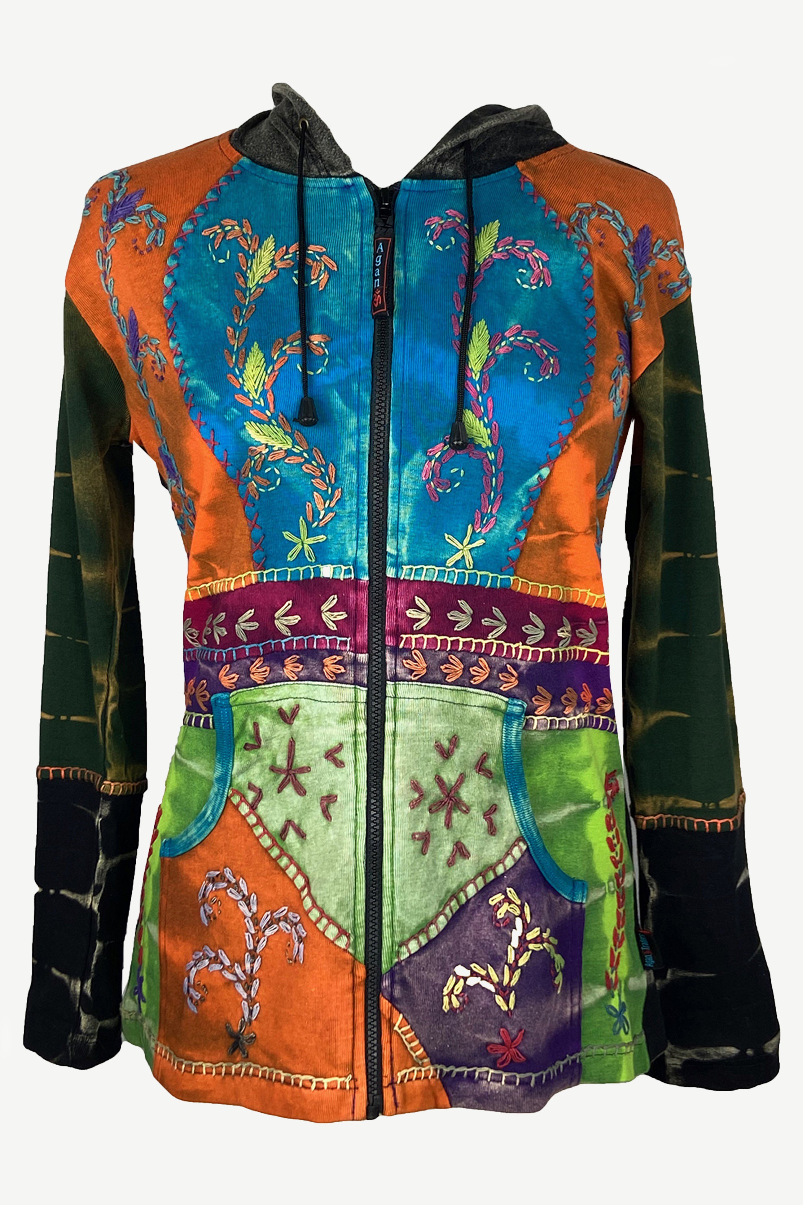 RJ 318 Tie Dye Patchwork Embroidered Hoodie Sweatshirt Jacket – Agan ...