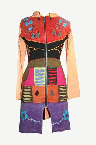 R-10 Razor Cut Embroidered Funky Long Cotton Bohemian Jacket - Agan Traders, Multi
