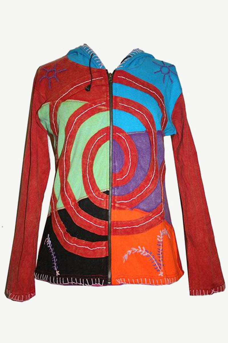RJ 314 Rib Cotton Circular Patch Bohemian Knit Hoodie Jacket – Agan Traders