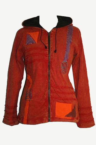 Nepal Rib Patch Cotton Bohemian Insulated Hoodie Jacket - Agan Traders, Orange Rust