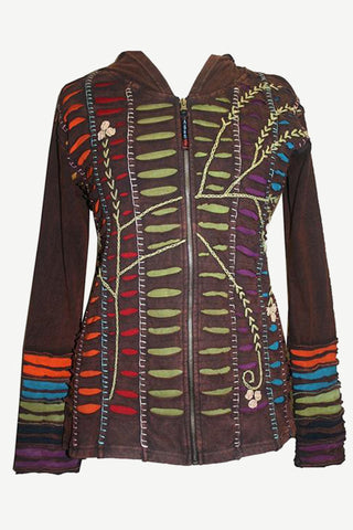 RJ 51 Agan Traders Bohemian Nepal Hoodie Gypsy Knit Cotton Patch Rib Jacket - Agan Traders, Brown Lime