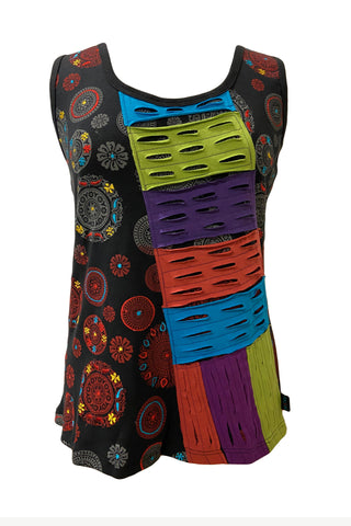   122 RB Knit Stonewashed Sleeveless Embroidered Printed Blouse - Agan Traders, Multi
