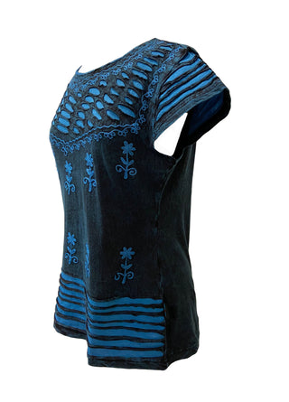 R 132 Women's Bohemian Gypsy Razor Cut Cap Sleeve Blouse Top - Agan Traders, Blue