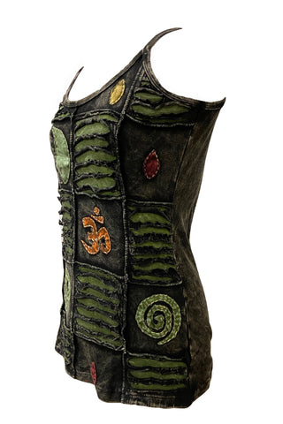 R 141 Bohemian Gypsy Peace Ying-Yang Om Symbols Tank Top Camis - Agan Traders, Olive