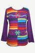 R 222 Ribbed Purple Patched Embroidered Top Blouse