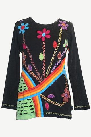 Knit Cotton Rainbow Razor Cut Flower Boho Gypsy Top Blouse - Agan Traders, Multicolor