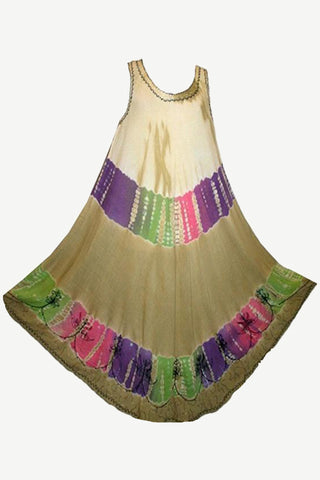 Rayon Tie Dye Beach Umbrella Long Dress - Agan Traders, Beige Olive