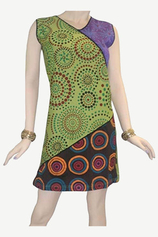 RD 12 Agan Traders Nepal Bohemian Gypsy Knit Cotton Knee Length Summer Dress - Agan Traders, Lime Green