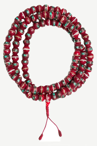 10 mm Yak Bone 108 beads Prayer Healing Meditation Mala Necklace - Agan Traders, Coral