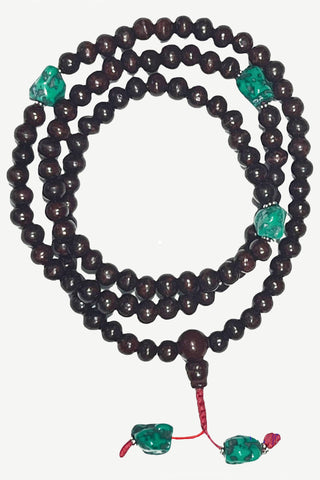108 Beads Rosewood and Faux Turquoise Prayer Meditation Necklace Mala
