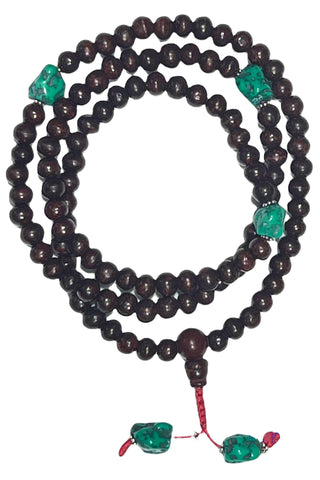 108 Beads Rosewood and Faux Turquoise Prayer Meditation Necklace Mala