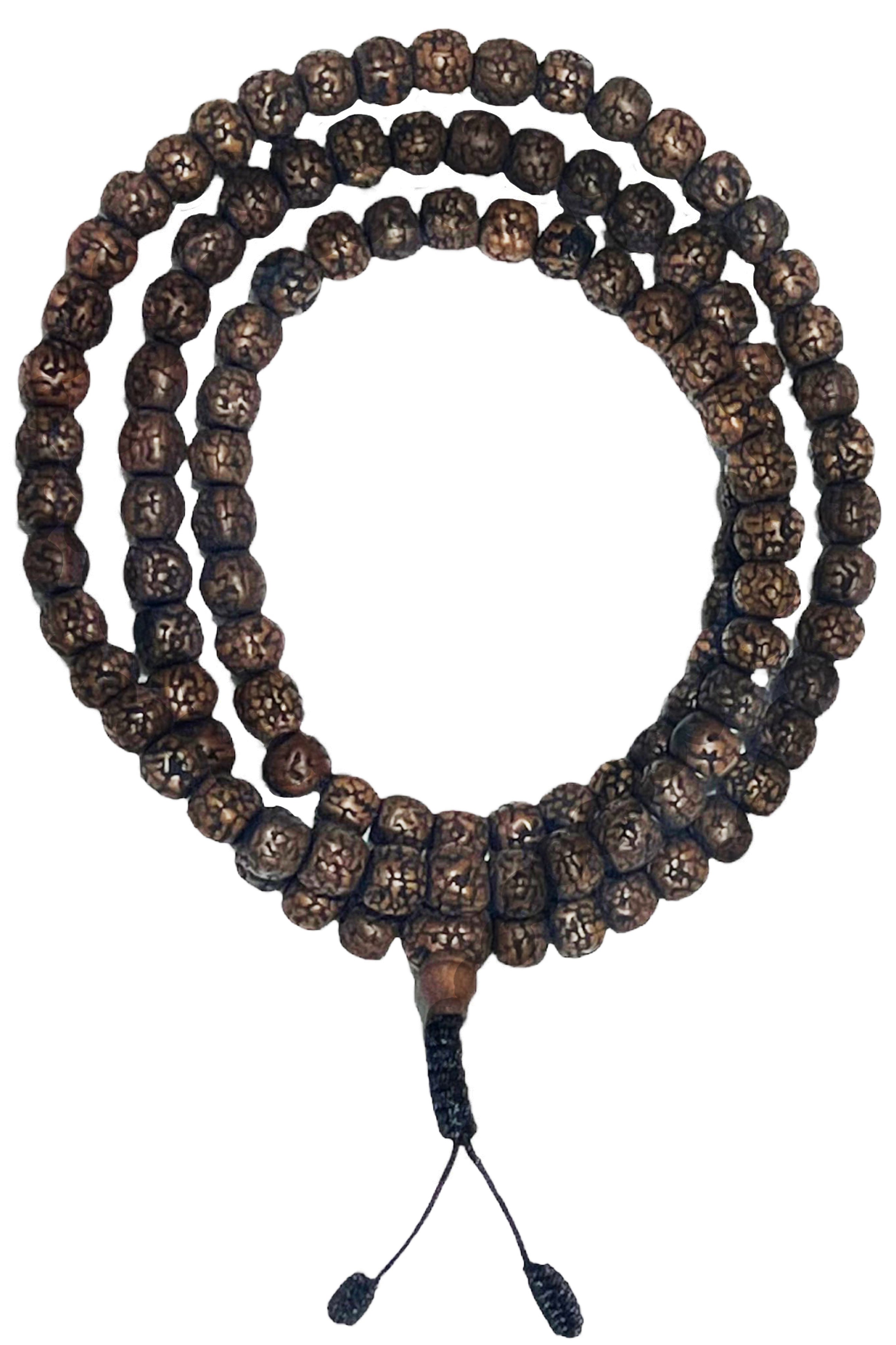 Rudraksha Buddhist Mala Beads Necklace with Black Tassels - One Tribe  Apparel