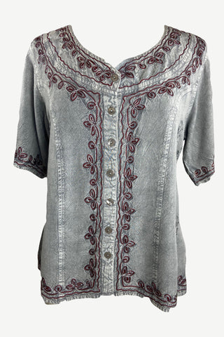 Gypsy Medieval Scoop Neck Embroidered Top Blouse - Agan Traders, Silver