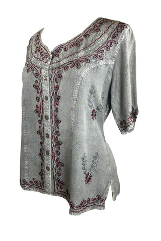 Gypsy Medieval Scoop Neck Embroidered Top Blouse - Agan Traders, Silver