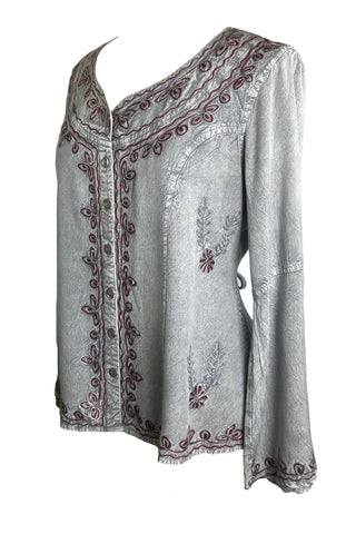 Gypsy Medieval Embroidered Gothic Peasant Top Bell Blouse - Agan Traders, Silver