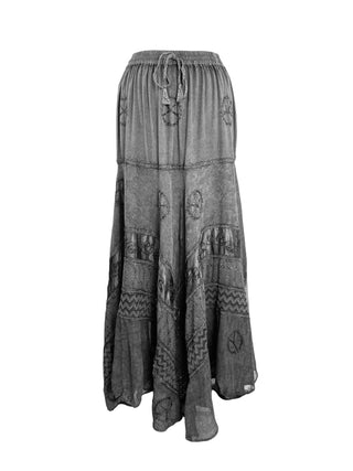 Big Flare Dancing Gypsy Gothic Embroidered Twirl Long Skirt - Agan Traders, Silver