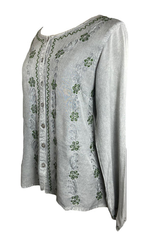 Women's Boho Medieval Embroidered Button-Down Full Sleeve Shirt Blouse﻿ - Agan Traders, Silver