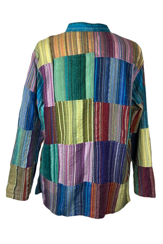 Cotton Patchwork Mandarin Style Light Weight Tunic Shirt Nepal - Agan Traders, Turquoise Multi