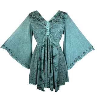 Sweet empire butterfly bell sleeve printed sequin bead flared tunic - Agan Traders, Turquoise